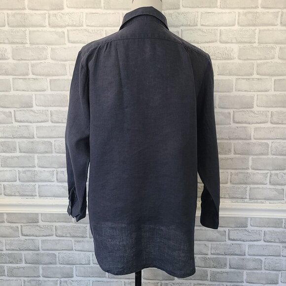 Hanna G Long Sleeve Pleated Front Linen Shirt S Relaxed Lagenlook Minimalist - Picture 4 of 9